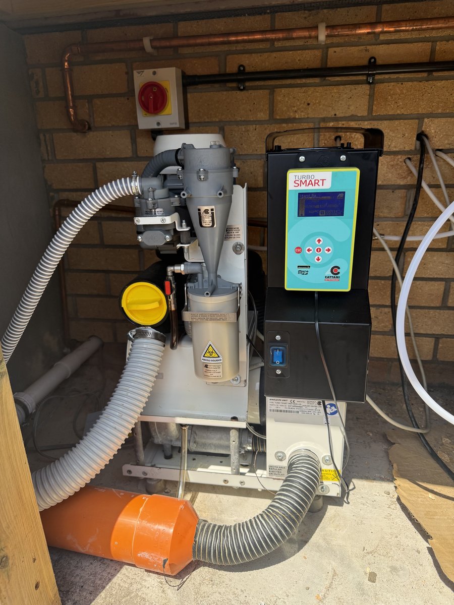 A Cattani Turbo Smart suction pump installed in the plant area of a six-surgery dental practice in Wales